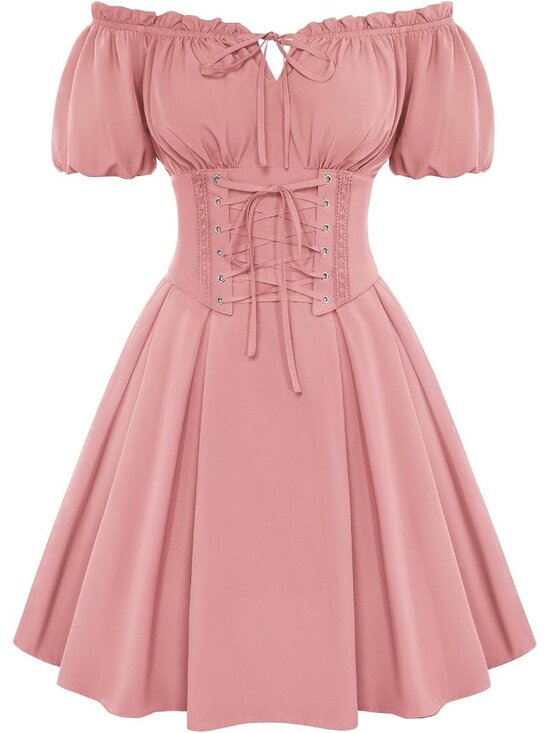 Scarlet Darkness Dresses & Skirts - Scarlet Darkness Women Dusty Pink Corset Midi Off Shoulder Fairy Dresses